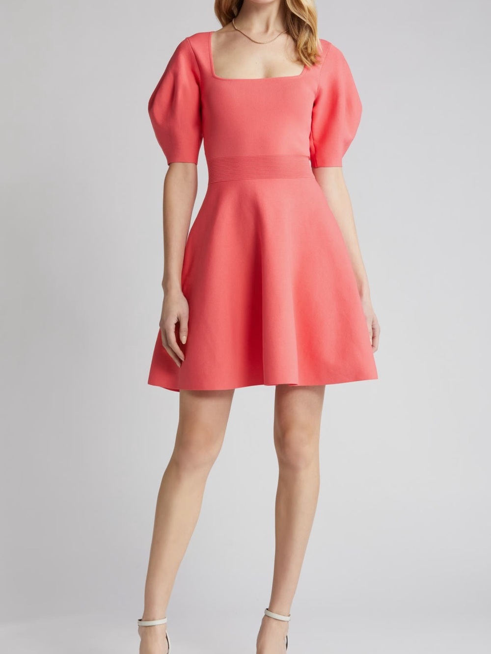 Coral Square-Neck Fit & Flare Dress